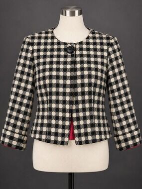 NEW Larry Levine 10 Wool Blend Check Jacket Black White Mod Preppy Academia